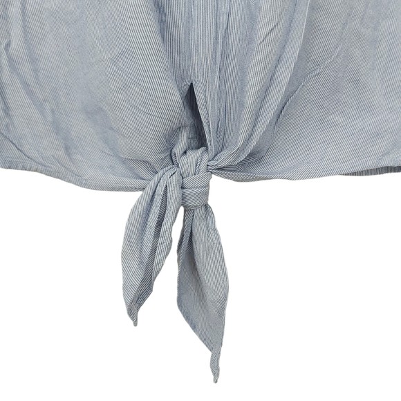 Madewell Blouse Womens Medium Striped Tie Front Back Button Short Sleeve Preppy - Picture 3 of 11